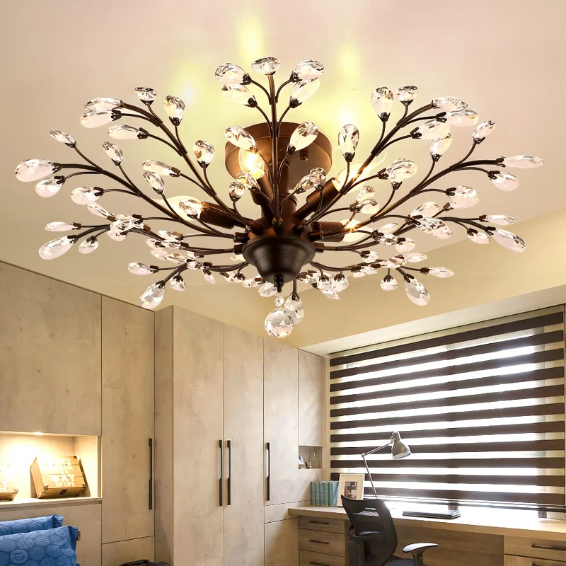 2017 New Vintage American Chandelier Metal Black Aisle Lights Balcony crystal pendants for chandeliers For Home Modern | Лампы и