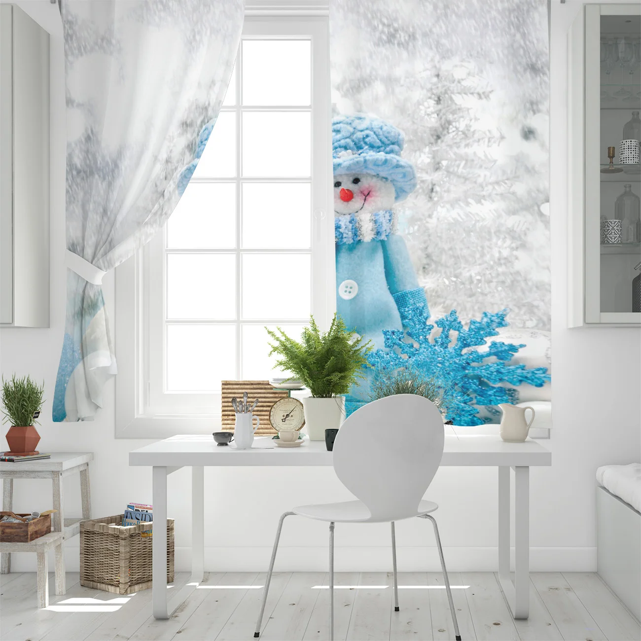 Снежный Цветок Счастливого Рождества занавески s окна гостиной Кухня Крытый окно