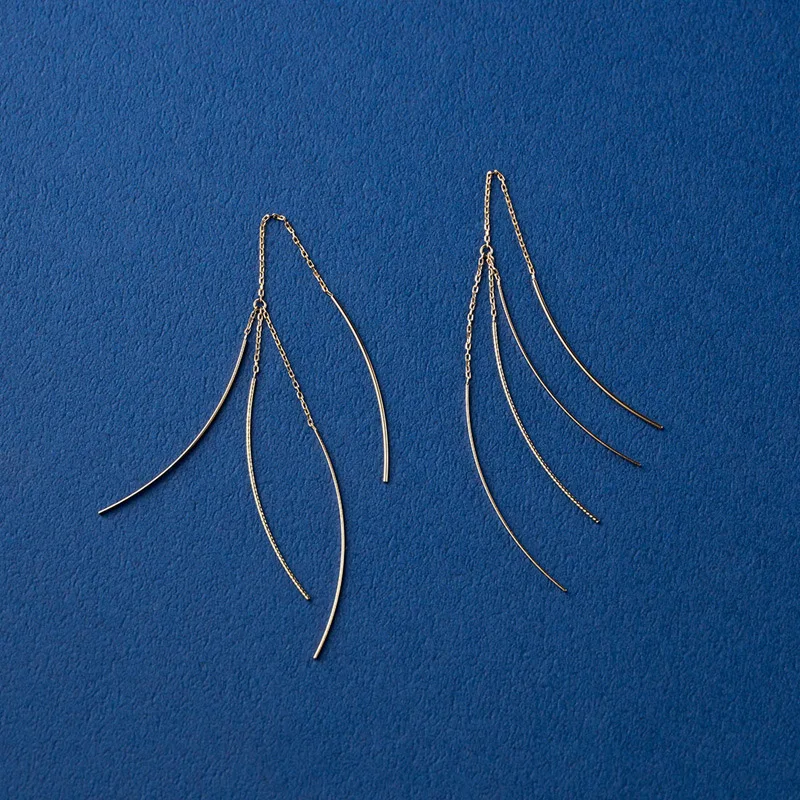 

LAMOON Korea Earring 925 Silver Tassel Earrings For Women Tail Of Meteor Long Ear Line 14K Light Gold Plated Fine Jewelry EI153