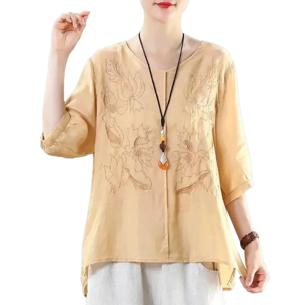

Women Clothing 4XL Women T Shirt Oversized Summer Vintage Cotton Linen Half Sleeve Women Tops Casual Loose T Shirt Tees 2021