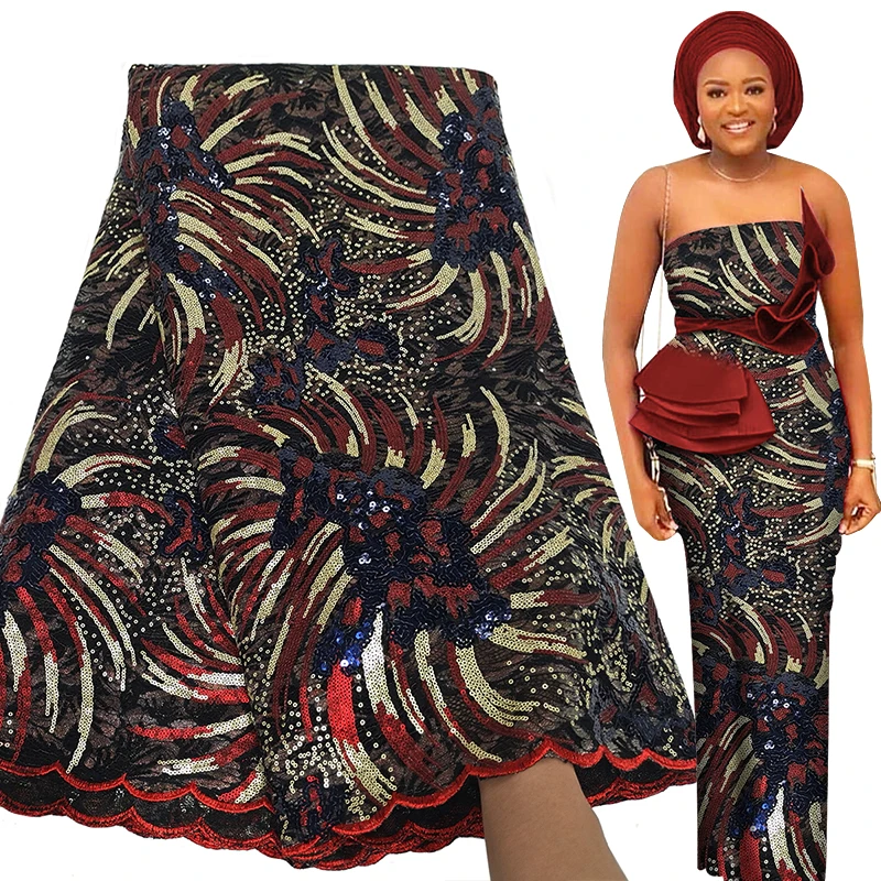 Высококачественная вышивка блестками африканская Кружевная Ткань 5 ярдов 2021