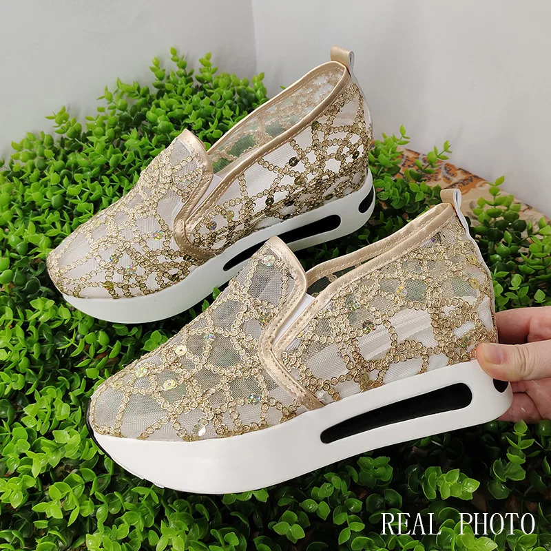 hidden wedge sneakers women 2021 gold silver women casual shoes walking summer sneakers on platform shoes zapatillas mujer images - 6