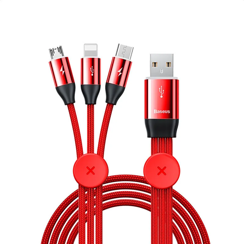 Baseus 3 в 1 USB кабель 3.5A usb type C зарядный кабель для мобильного телефона iPhone Xiaomi samsung Быстрое зарядное устройство Micro type-c шнур - Название цвета: Red