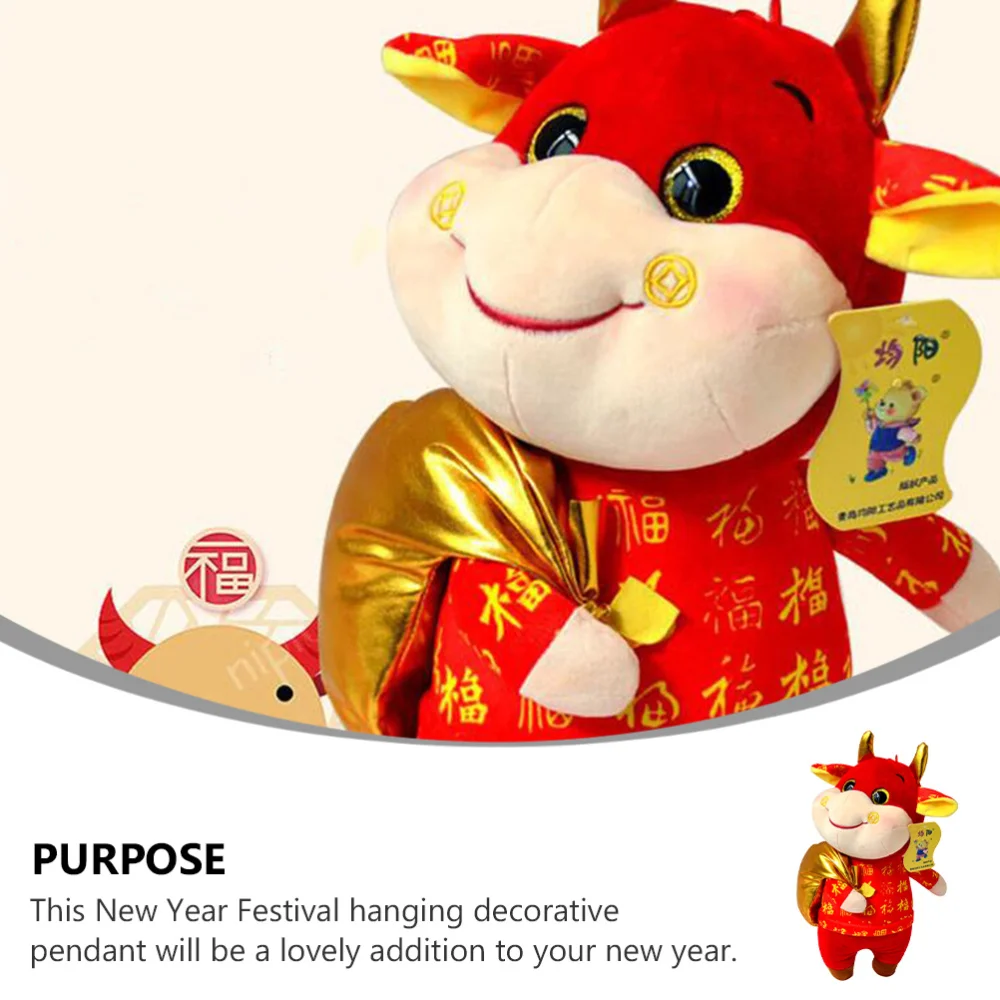 

1pc Year of The Ox Mascot Plush Lovely Doll Pendant New Year Decor