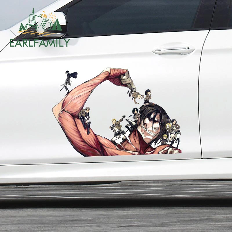 

EARLFAMILY 43cm x 29.8cm for Attack The Titan Personality Car Stickers Waterproof Sunscreen Decals Anime Camper SUV Decoration