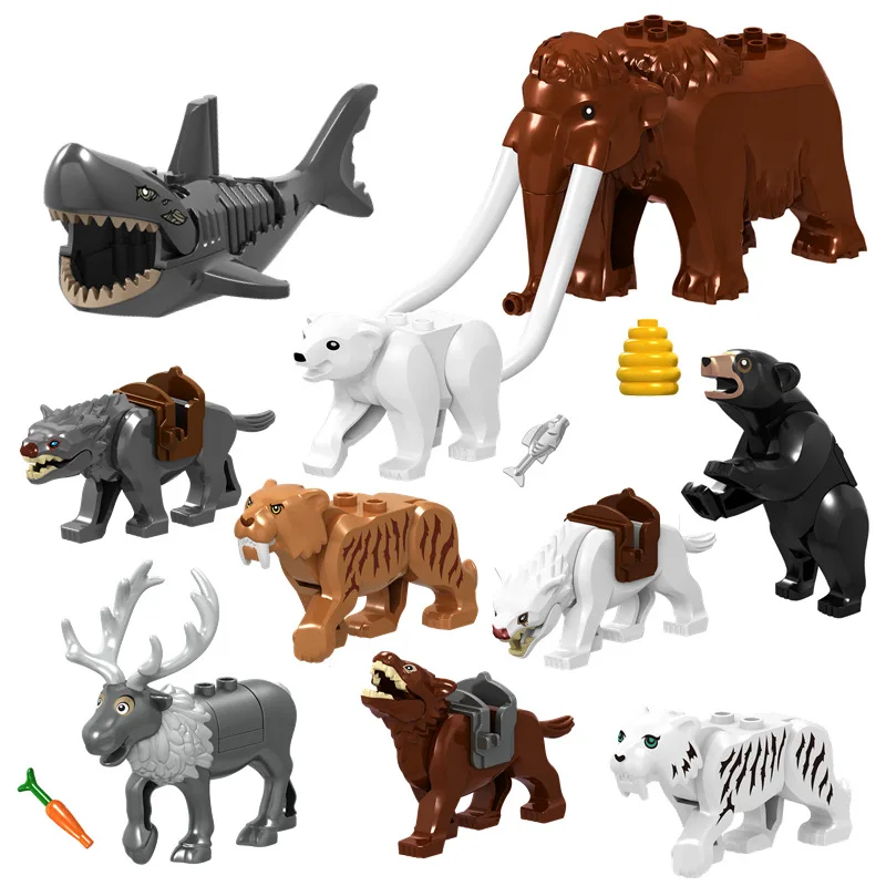 

Animal Model Series Mammoth Sabre Tooth Tiger Elk Wild Boar Sheep Wolf Bear Horse Shark Building Blocks Christmas Toys