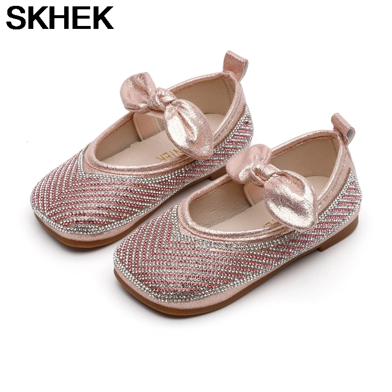 

SKHEK Girls Leather Shoes Autumn Solid Color Flat Sneakers Kids Shoes for Girl Princess Baby Butterfly Knot casual Dancing Shoes