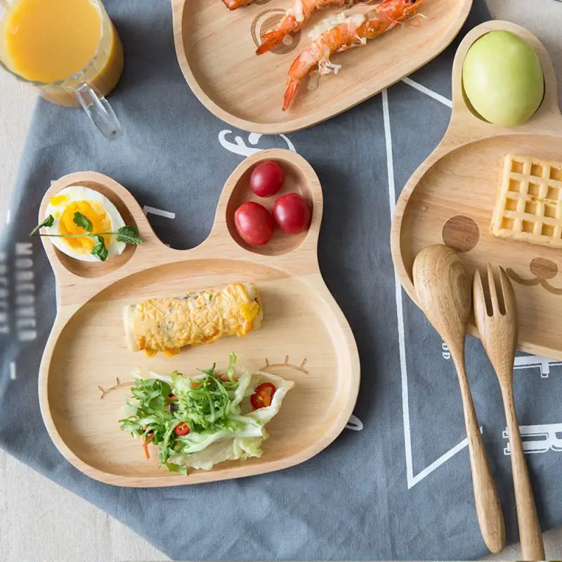 Детская тарелка из бамбука с мультяшным Кроликом 1 шт. детская посуда пищевые