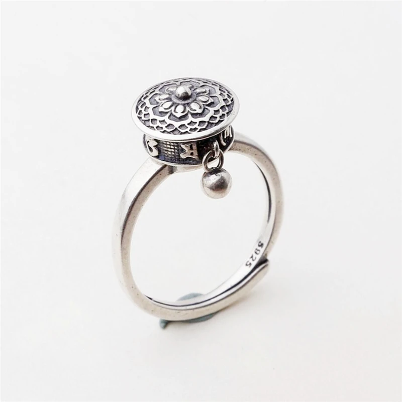 

Sole Memory Rotatable Vintage Thai Silver Creative Amulet 925 Sterling Silver Female Resizable Opening Rings SRI635