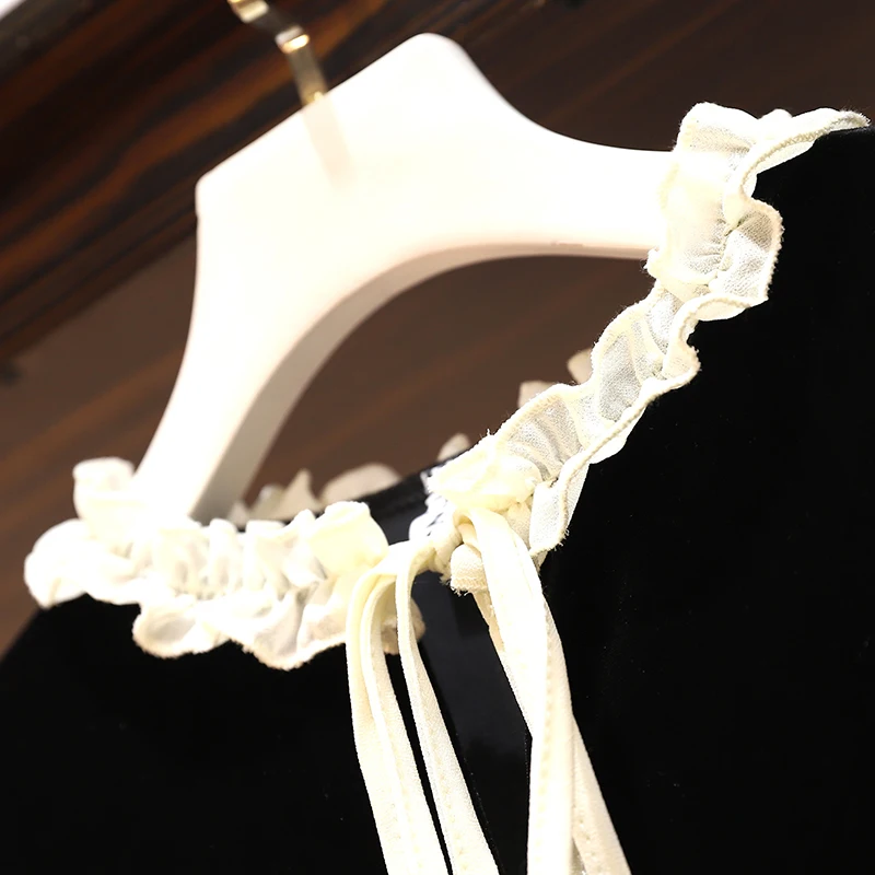 Женское бархатное офисное платье большого размера черное праздничное с длинным