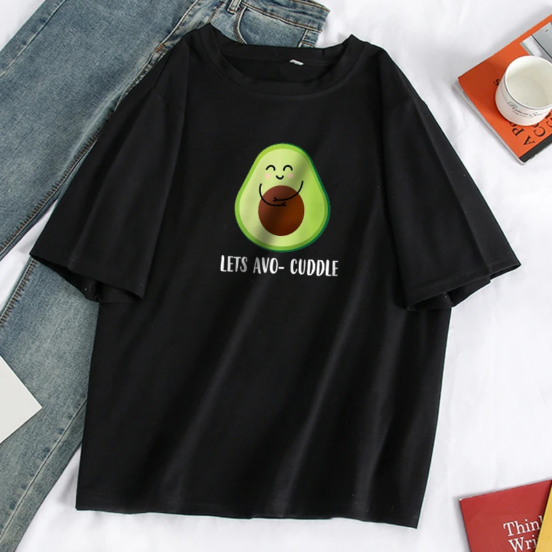 

Элегантные женские футболки, модные повседневные футболки в стиле хип-хоп, топы с авокадо, летние футболки с круглым вырезом, женские черные...