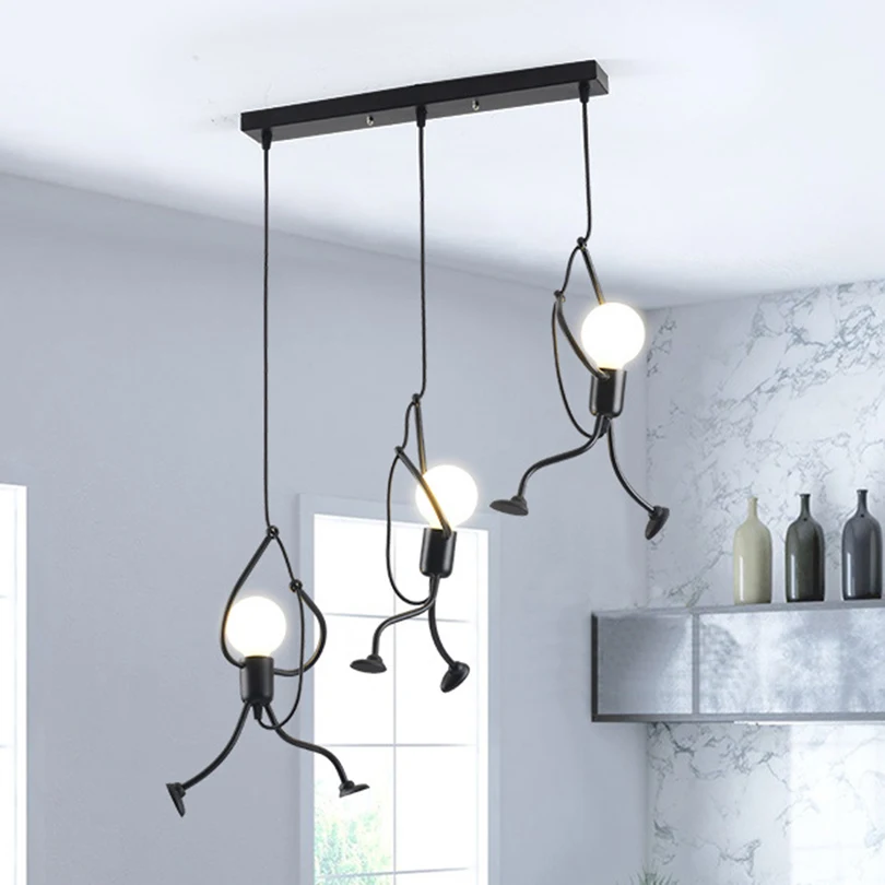 

Nordic Loft Pendant Lights Industrial style E27 Hanglamp Creative Little Man Climbing Hanger Children's Light Metal Pendant Lamp