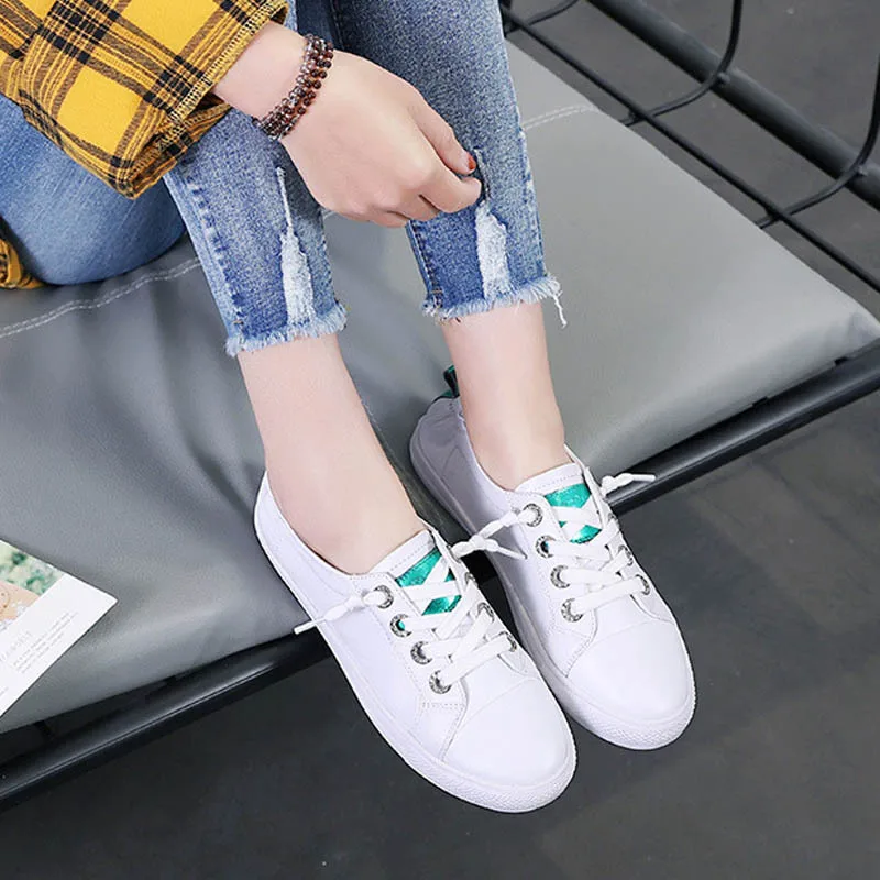 Woman Flats Genuine Leather Casual Shoes Sneakers Fashionable Comfy Female Shoes Trainers Flat White Shoes for Women Sneaker