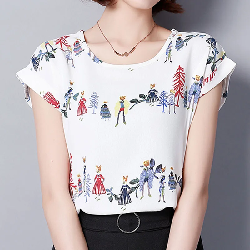 

Fashion women tops and blouses 2020 chiffon white blouse shirt short print women's clothing plus size ladies tops blusas D572 30
