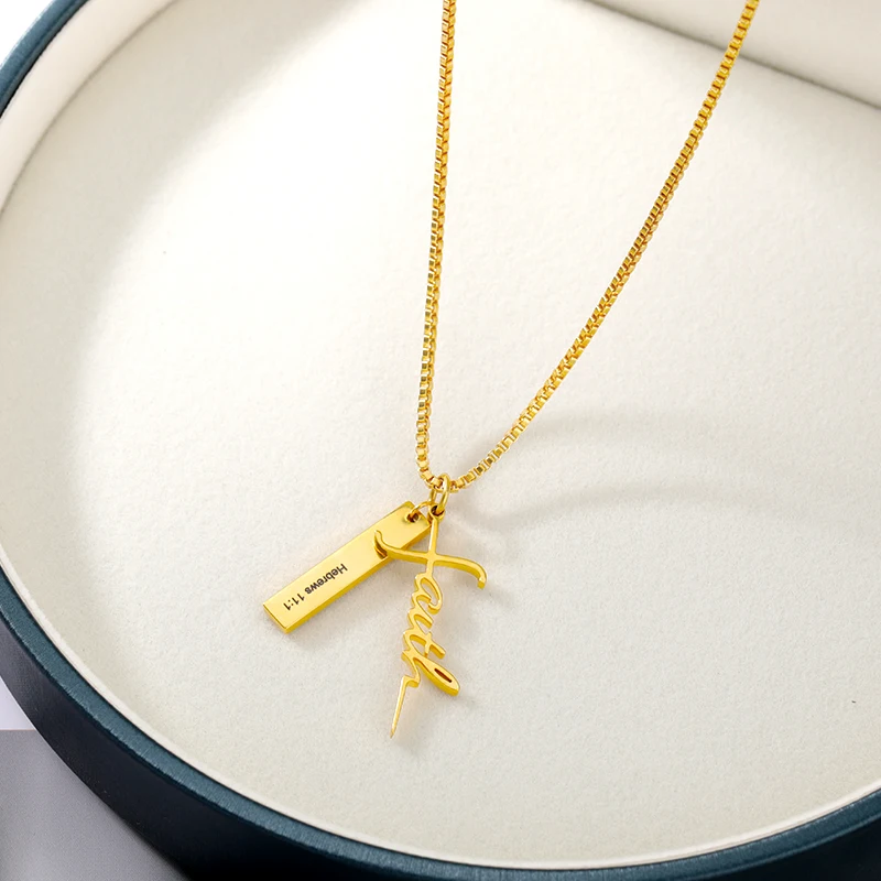 

Double Pendants Faith Necklace Hebrews Stainless Steel Gold Plated Necklaces Pendant Women Men Inspiration Gift