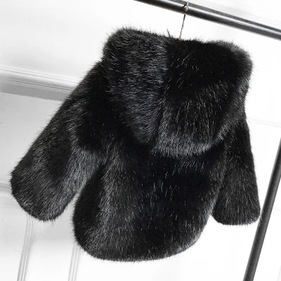 Black Новорожденный Жакет для детей пальто с теплой подкладкой из искусственной норки пальто с мехом для девочек для маленьких девочек одежда принцессы черного цвета, сером и кофейном цветах детские парки, верхняя одежда зимние Утепленные Вечерние - Цвет: Black