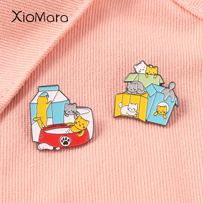 

Coffee Theme Series Cat Pins Custom Cup Cats Animal Brooches Cartoon Badges Lapel Pin Jewelry Gift for Friends