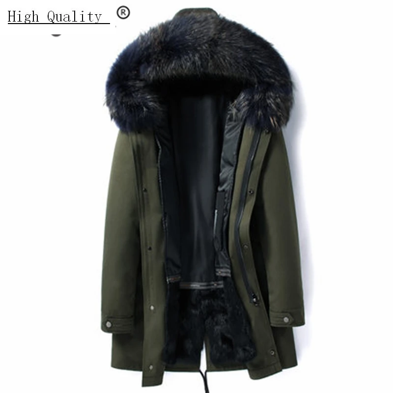 

Winter Jacket Men Clothes 2020 Thick Warm Rabbit Fur Liner Long Parka Hombre Streetwear Jacket + Raccoon Fur Hooded 19006