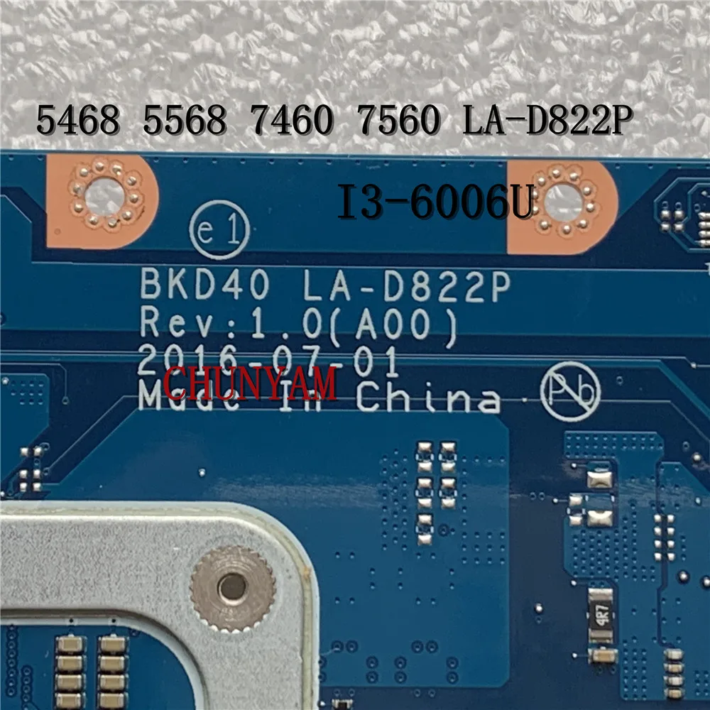 I3 6006U для Dell Vostro 14 5468 7460 7560 Материнская плата ноутбука BKD40 LA D822P REV: 1 0 (A00) CN 00YT8K 0YT8K