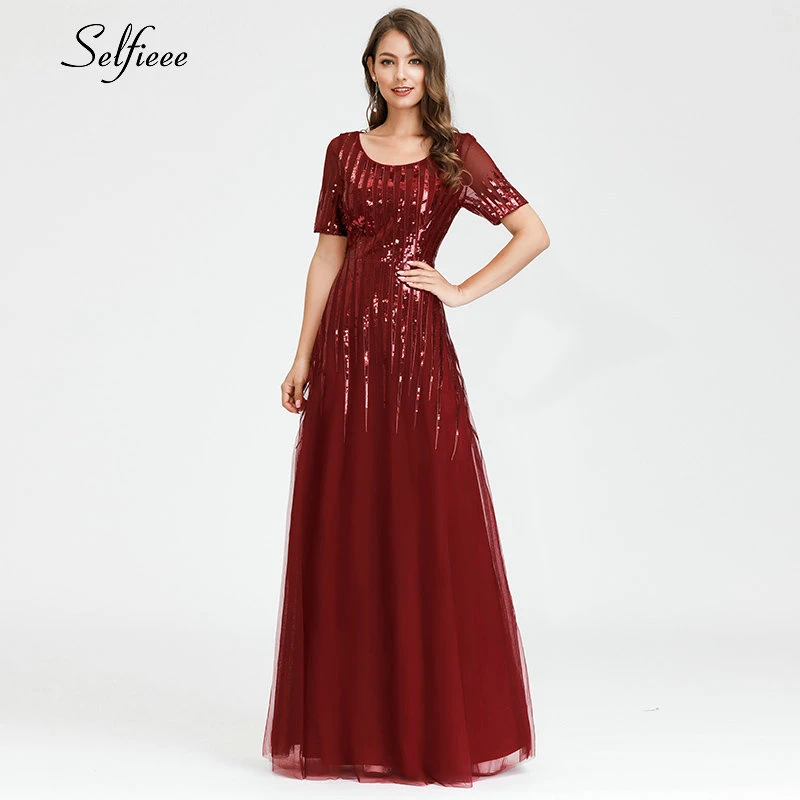 Блестящие красные платья Макси платье прямое детское с круглым вырезом