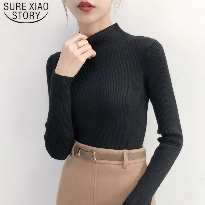 

Autumn Winter New Long Sleeve Sweater Solid Pullovers 0-neck Slim Knitting Women Sweaters Office Lady Shirt Fashion 6025 50