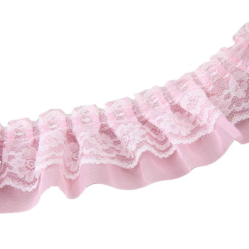 41 ярдов плиссированная шифоновая кружевная отделка гофрированный розовый белый