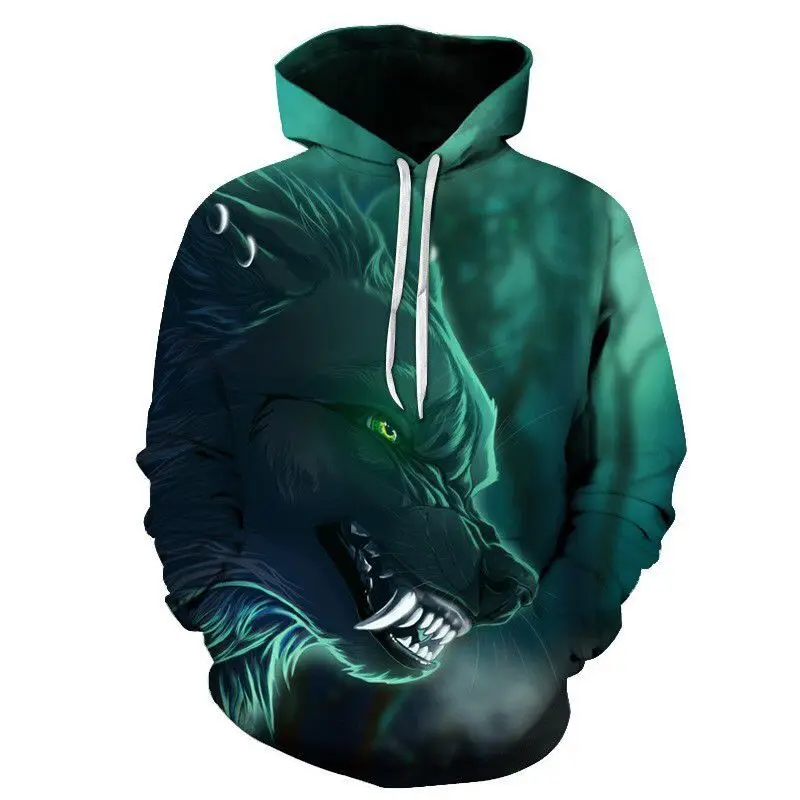 Новинка 2021 дизайнерские мужские толстовки с капюшоном 3D принтом волка Мужская