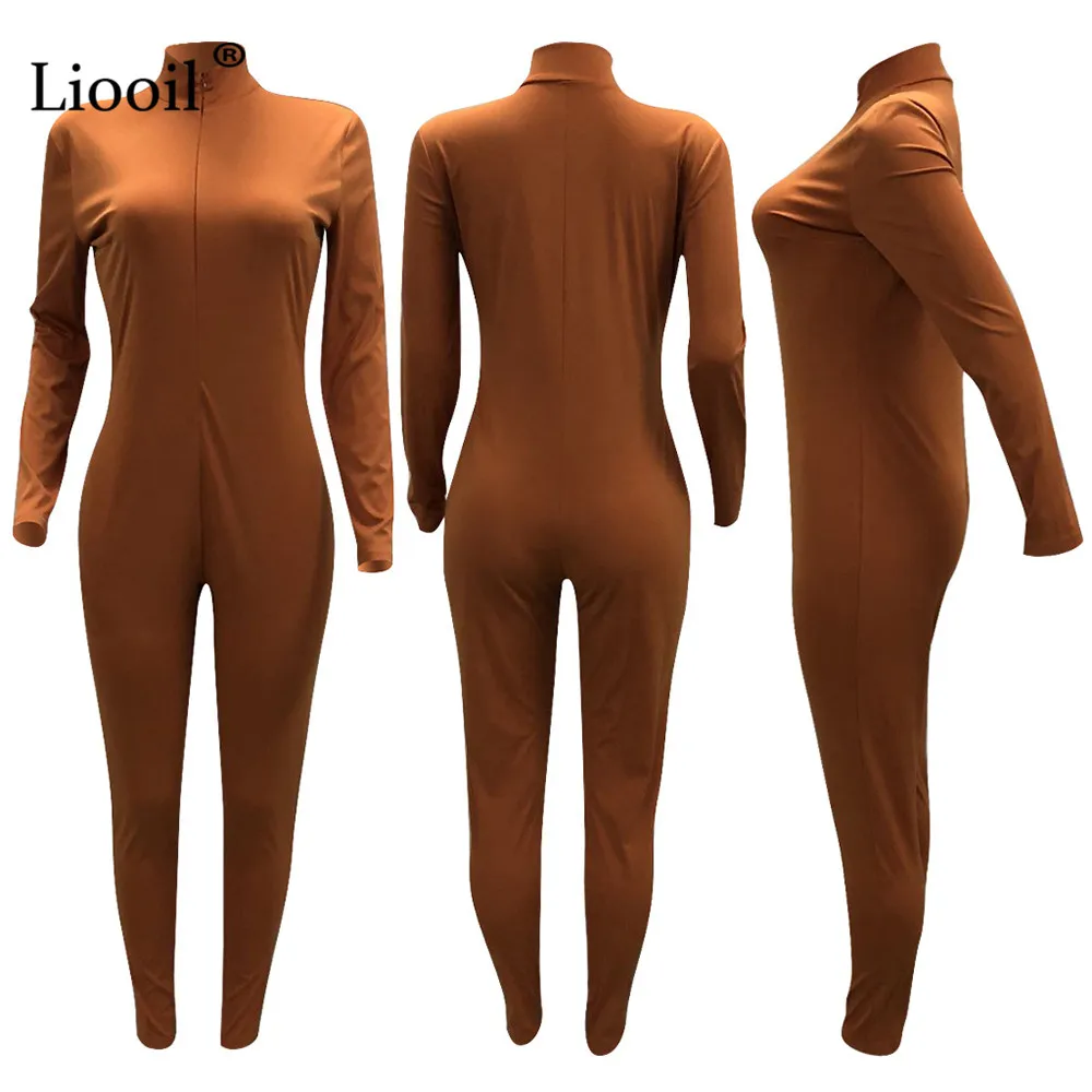 

Liooil Neon Green Zip Up Tight Sexy Jumpsuits 2021 Long Sleeve O Neck Bodycon Party Club Rompers Womens Jumpsuit Black Overalls