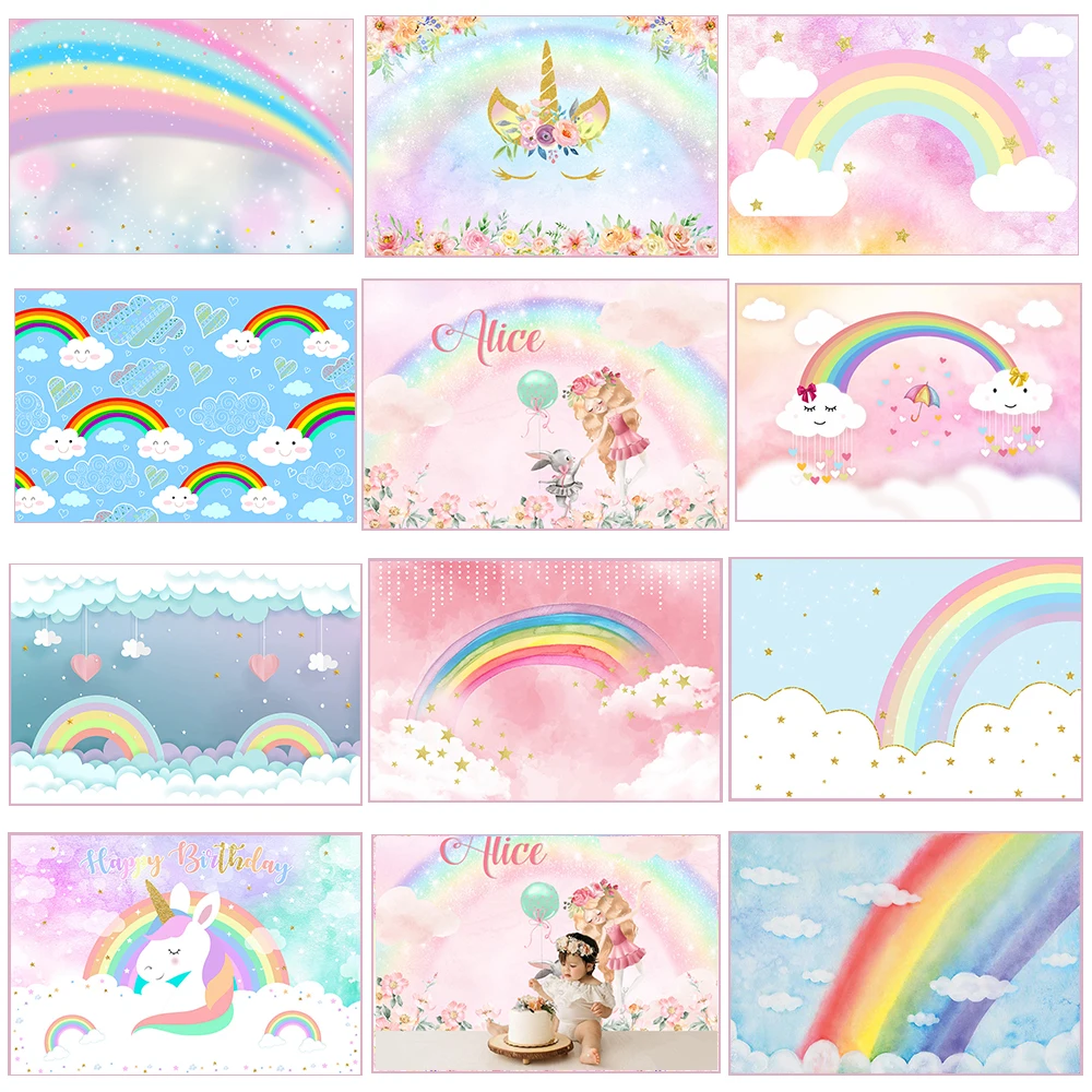 

Rainbow Unicon Backdrop 1st Birthday Photographic Studio Photo Background Baby Shower Decorations Pink Photography Backdrops