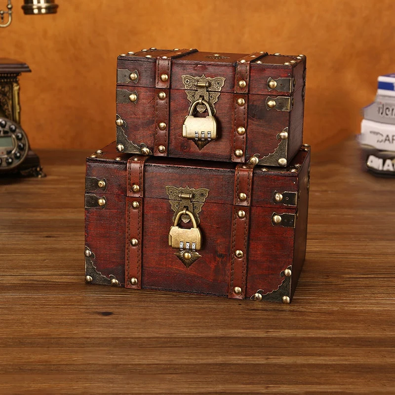 Retro Treasure Chest with Lock Vintage Wooden Storage Box Antique Style Jewelry Organizer for Wardrobe Trinket | Дом и сад