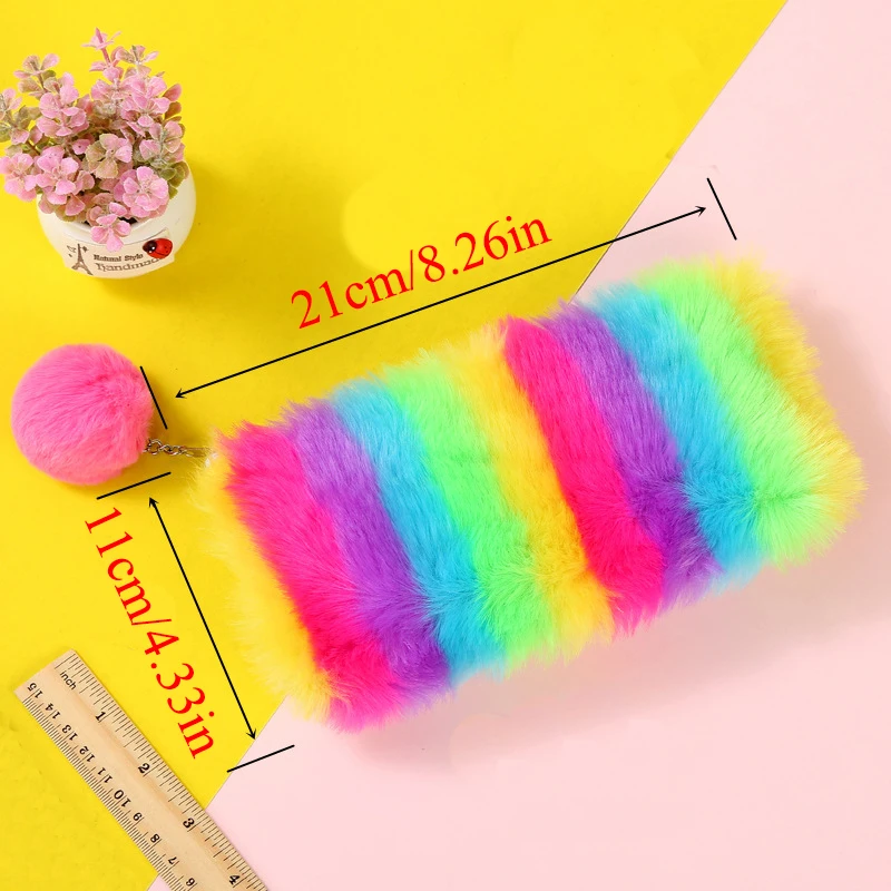 

Kawaii Creative Pencil Case Gradient Color Cute Girl Plush Octagonal Pen Bag Girl Student Simple Storage Bag Makeup Bag
