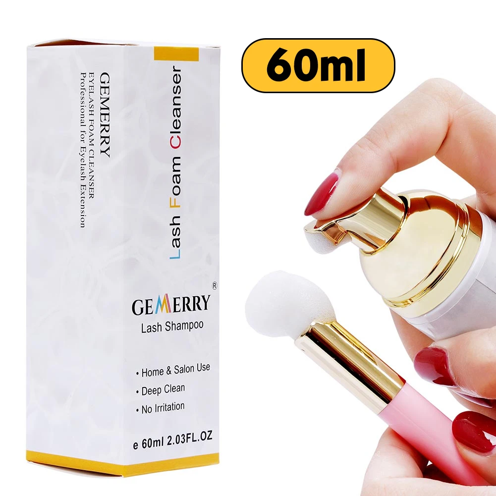 

GEMERRY 60ml Kit Eyelash Shampoo Eyelash Extension Cleanser Foam Lash for Lash Lift Glue Foam No Stimulation Makeup Cleanser