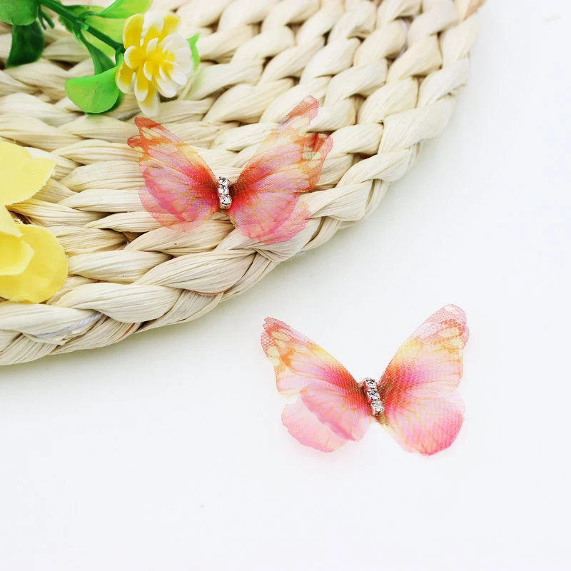 

50Pcs Gradient Color Organza Fabric Butterfly Appliques 38Mm Translucent Chiffon Butterfly for Party Decor, Doll Embellishment