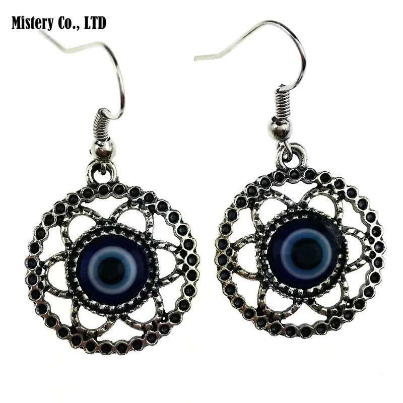 Серьги для женщин античный серебряный цвет синий злой тукиш глаз с кристаллами