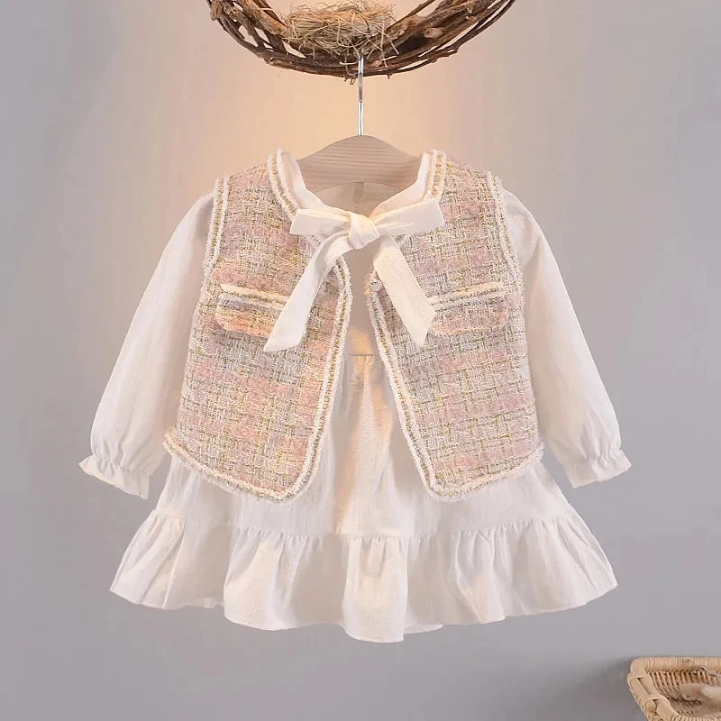

Keelorn Girls Princess Dresses New Fashion Kids Vest Dress 2pcs Sets Clothing Elegant Toddler Outfit Children Clothing Vestido