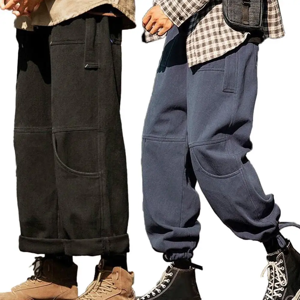 

Men Pants Loose Drawstring Trousers Fashion Soft Waist Ankle Tie Multi-Pocket