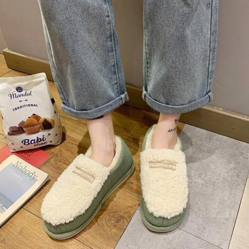 

Женские ботинки на толстой нескользящей подошве, теплые бархатные ботинки на массивной подошве, Симпатичные плюшевые Лоферы без застежки, ...