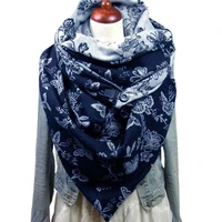 fashion winter thick women scarf shawl flower leaf print button soft neck wrap scarfs for ladies