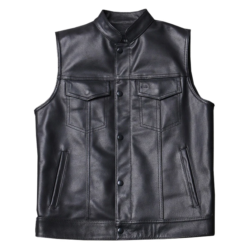 

Sons of Anarchy Leather Vest Man Leather Waistcoat With Vertical Collar Waistcoat Teamclub Leather Vest