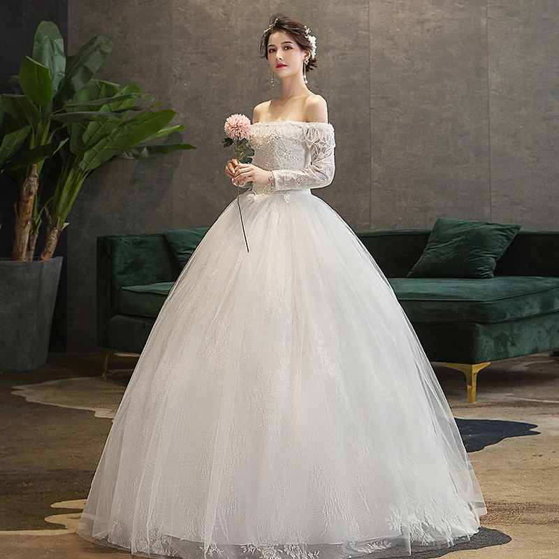 Vestido De Noiva Новое кружевное свадебное платье элегантное с вырезом лодочкой бисером