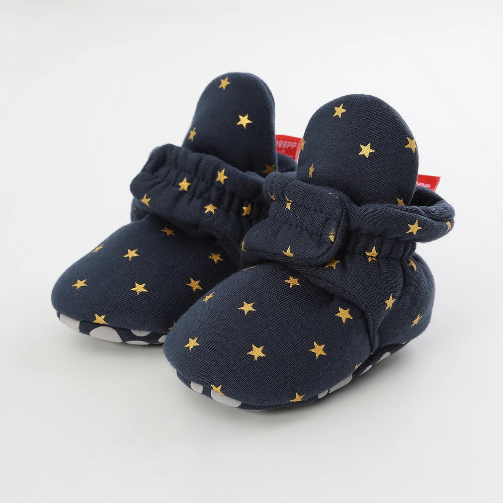 Navy Star Print Пинетки для новорожденных зимние мягкие теплые пинетки для новорожденных мальчиков и девочек пинетки от 0 до 18 месяцев - Цвет: Navy Star Print