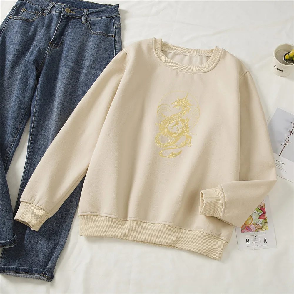 Soft Girl Crewneck Sweatshirt Woman Vintage Womens Graphic Sweetshirt Dragon Pattern Women Hoodies Aesthetic Clothes Cool Style