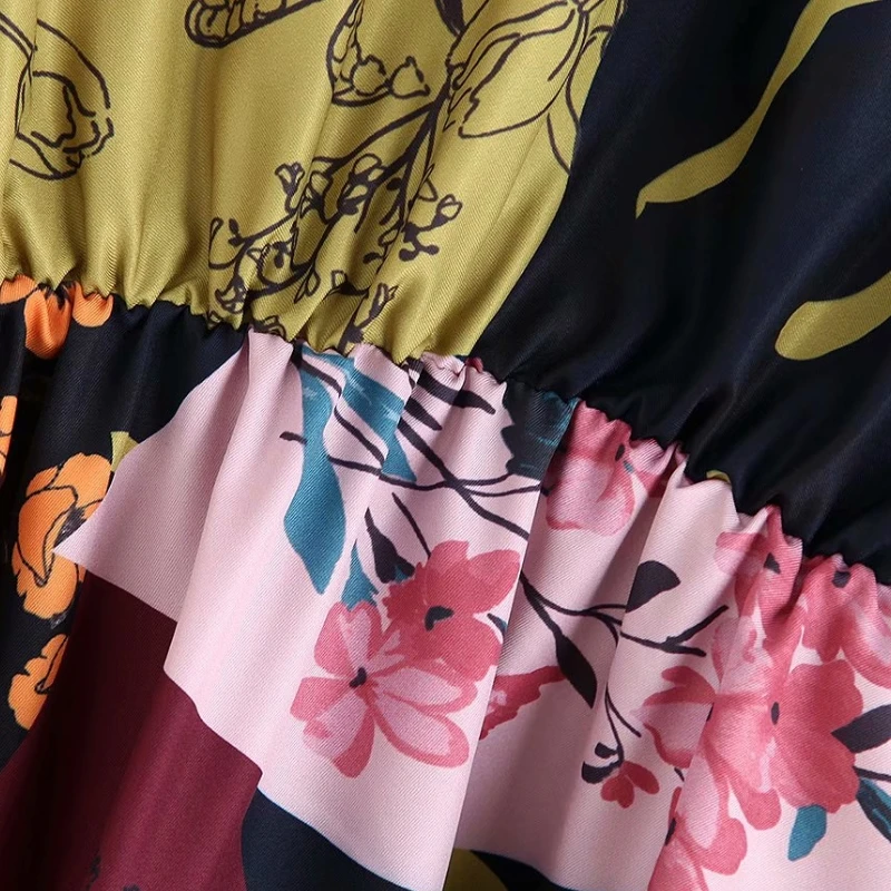 Женская старинная ткань лоскутное платье с цветочным принтом Vestido повседневное кимоно платье Дамское плиссированное платье с рукавом-фонариком платье с эластичным поясом DS2858
