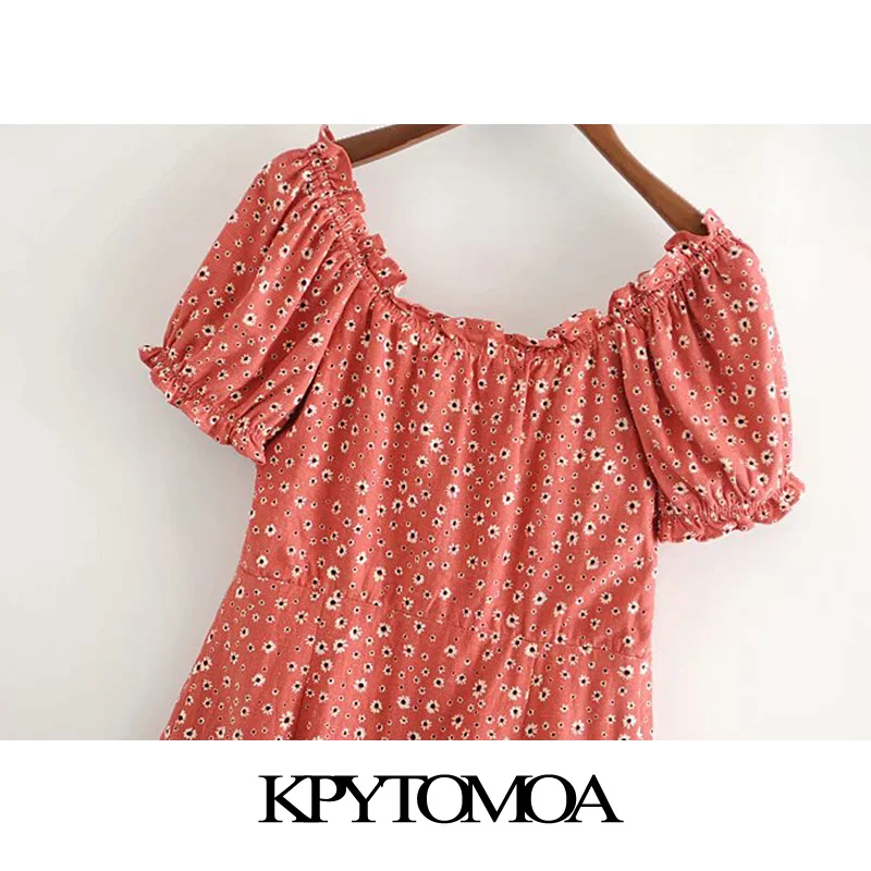 KPYTOMOA женское мини платье на пуговицах с цветочным принтом винтажное пышными