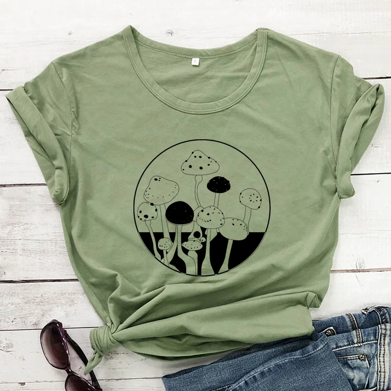 

Mushroom 100% Cotton T-shirt Aesthetic Botanical Nature Tshirt Retro Women Short Sleeve Graphic Art Top Tee Shirt