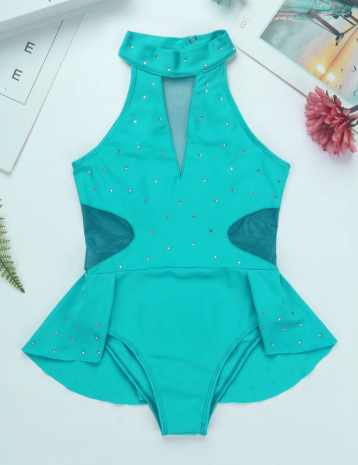 Kids Girls Gymnastic Leotard Shiny Glitter Mesh Splice Ballet Dance Dress for Modern Contemporary Ballroom Stage Performance