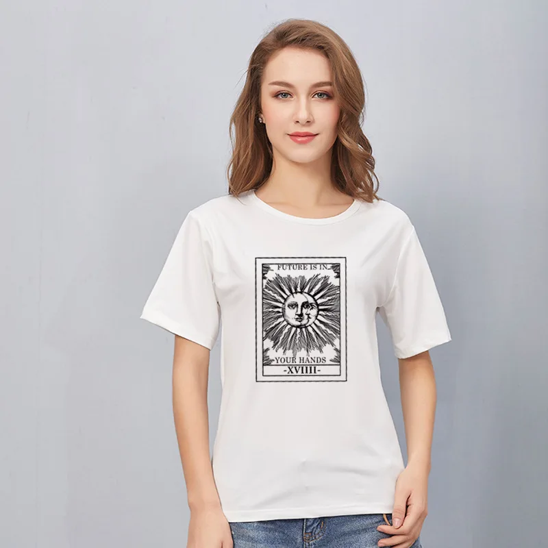 Футболка женская с принтом Солнца и Луны топ коротким рукавом в стиле Харадзюку