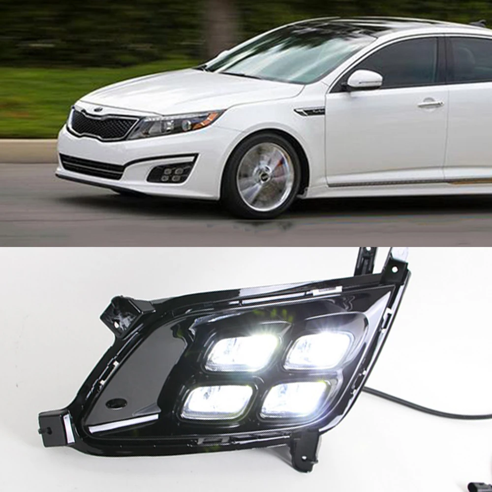 Car Flashing 2Pcs DRL For KIA Optima K5 2013 2014 2015 Daytime Running Lights with turn signal Fog head Lamp cover car styling |