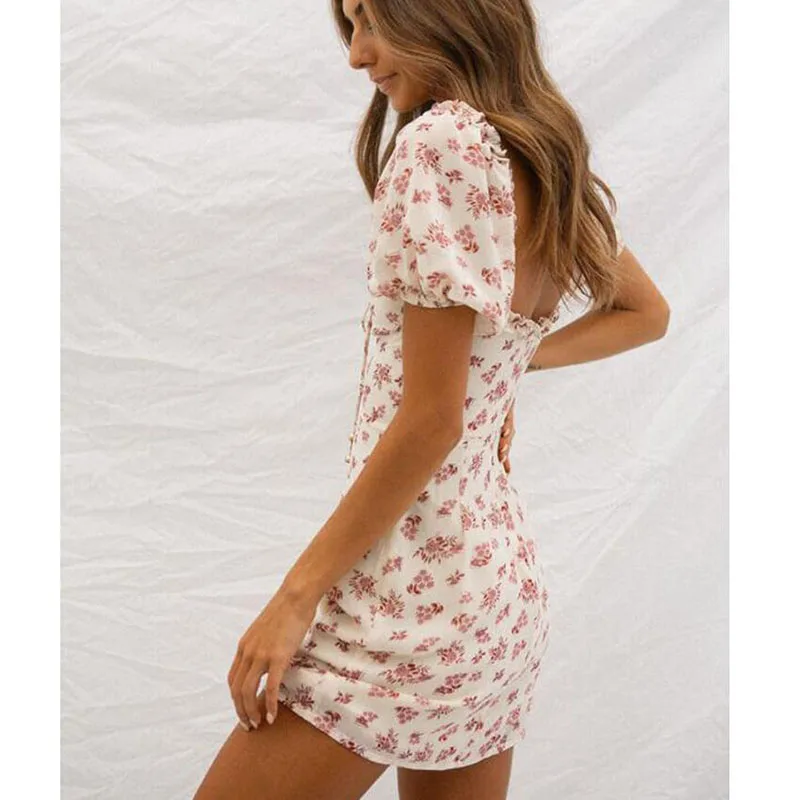 2020 модное летнее сексуальное платье с квадратным воротником пышное коротким