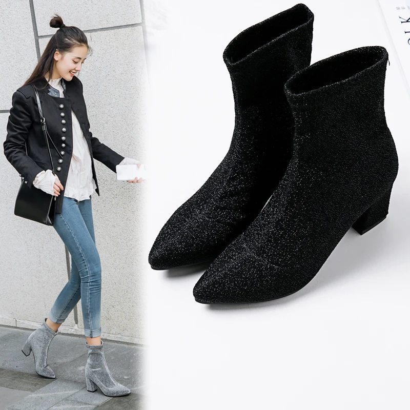 Женские носки ботинки на высоком каблуке тонком сексуальные женские модные